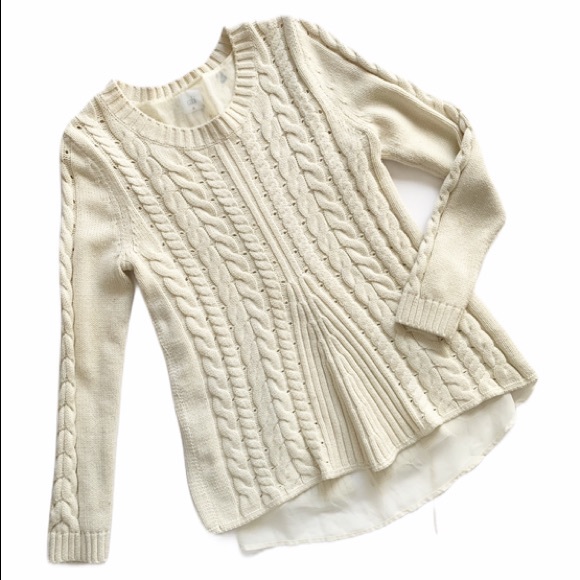Cabi• cream cable knit lace up sweater style #3157 - Picture 3 of 8